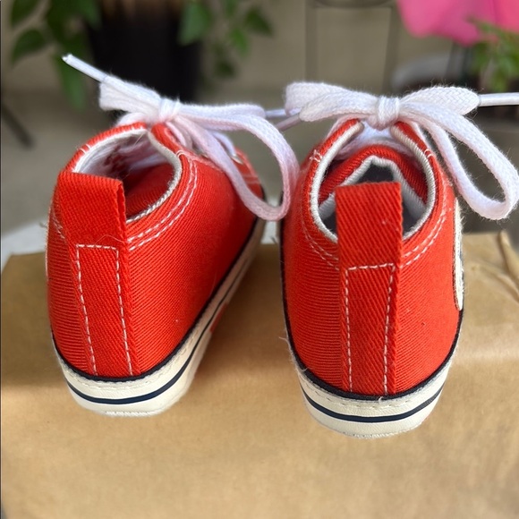 Vibrant Orange and White Low-Top Sneakers with Canvas Upper - Picture 4 of 7
